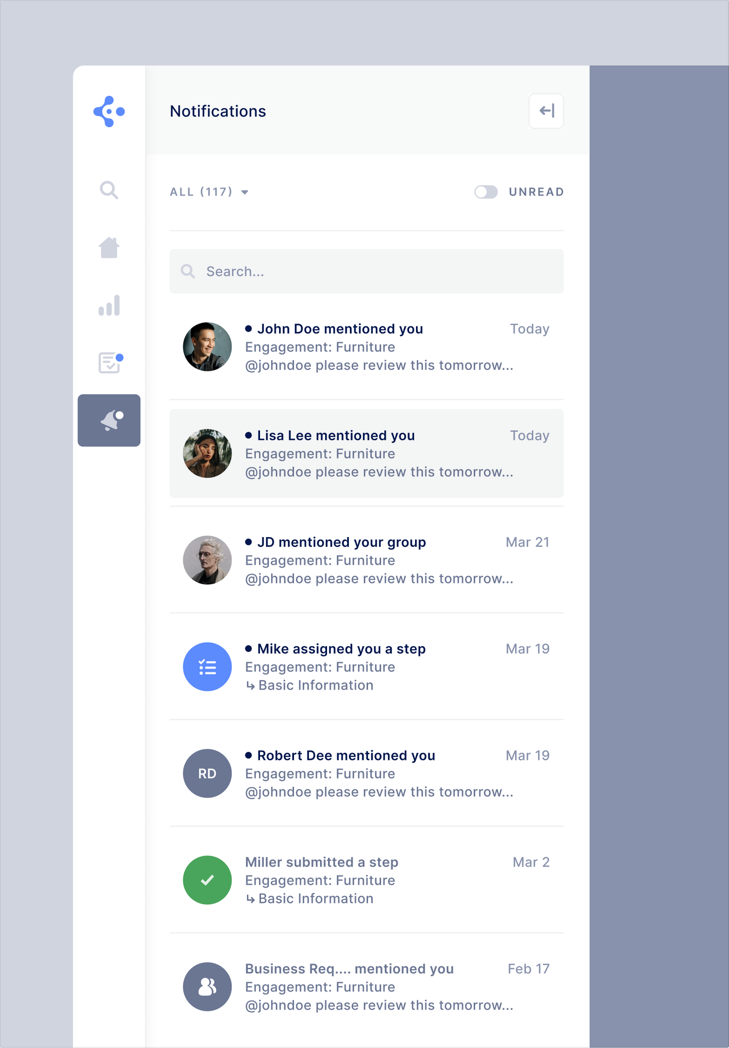 Certa notifications panel